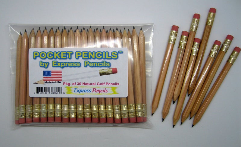Express Pencils Natural Golf Pencils with Eraser - Half, Pew, Short, Mini, Small, Non Toxic - Hexagon, Sharpened, #2 Pencil, Color - Natural, Pkg of 36 Pocket Pencils - Image 3
